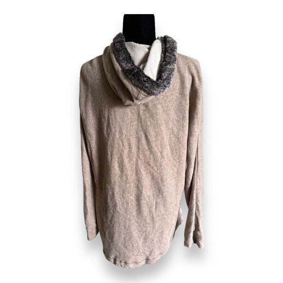 SOFT SURROUNDINGS‎ Cabin Cuddle Up Fur Trim Hoodie Tunic Terry Sweatshirt Tan M - Picture 4 of 6